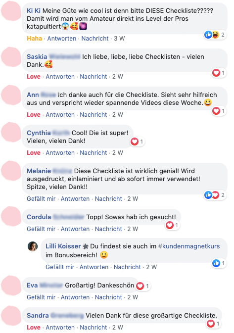 "Sehr hilfreiche, geniale und großartige Checkliste"