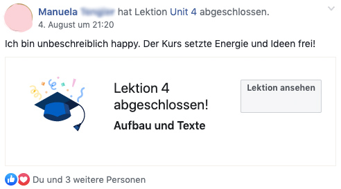 "Unbeschreiblich happy, Kurs setzte Energie und Ideen frei"
