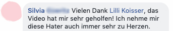 "Hat mir sehr geholfen, mir Hater nicht so zu Herzen zu nehmen"