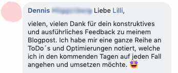 "Konstruktives und ausführliches Feedback mit einer ganzen Reihe an Optimierungen"