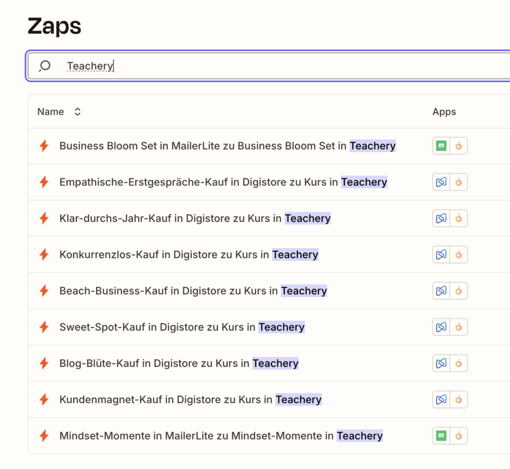 Teachery-Erfahrungen Zaps für Teachery, MailerLite und Digistore24